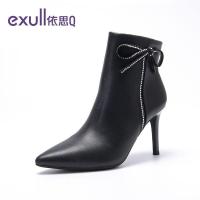 依思q英伦风气质百搭短靴女时尚尖头细跟高跟鞋短筒靴子女