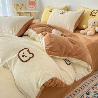 牛奶绒毛巾绣四件套学生床单被套三件套秋冬加厚珊瑚绒被罩床上用品