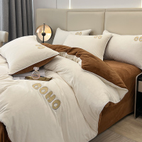 A类婴儿绒刺绣四件套秋冬加厚保暖被套轻奢风床单三件套床上用品