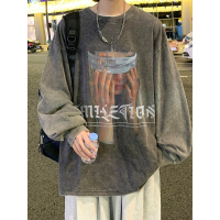 美式重磅卫衣男宽松水洗做旧长袖t恤高街ins潮西海岸oversize外套