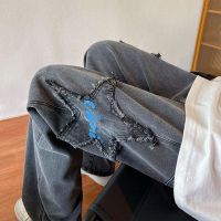 星星刺绣牛仔裤男女秋季新款ins潮牌宽松直筒阔腿美式高街长裤子