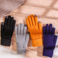 手套冬季女士触屏保暖绒毛针织五指毛线开车骑行游戏手套