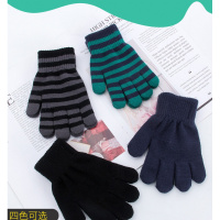 儿童手套冬季女童厚保暖五指女孩针织毛线彩条纹分指手套