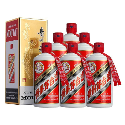 茅台飞天酱香型 53度500ml*6瓶散(带金色礼盒)