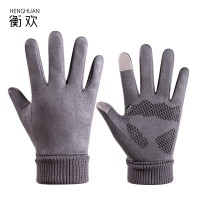 衡欢(HENGHUAN)冬季麂皮绒手套保暖防风防滑户外加厚手套RZ-ST07/双(灰色全指)