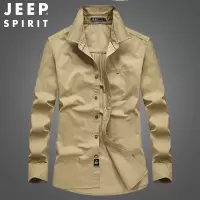 JEEP SPIRIT吉普男士全棉衬衫工装户外简约休闲长衬春秋水洗纯棉透气衬衣长袖衬衫