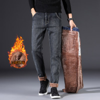 JEEP SPIRIT加绒加棉加厚牛仔裤男修身直筒男式高弹力保暖带绒冬季裤子
