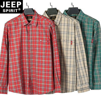 JEEP SPIRIT吉普纯棉衬衫男潮流格纹翻领衬衣薄款宽松大码休闲衬衣服男装