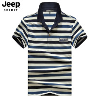 JEEP SPIRIT吉普男士夏装短袖套头POLO衫宽松夏季条纹商务休闲T恤半袖翻领体恤衫