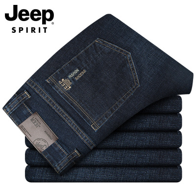 JEEP SPIRIT吉普秋冬厚款牛仔裤休闲直筒弹力长裤修身直筒裤子