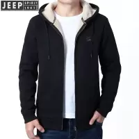 JEEP SPIRIT吉普冬季加绒卫衣男新款羊羔绒开衫休闲男士连帽外套