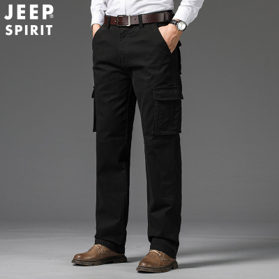 JEEP SPIRIT吉普春秋男士休闲运动多口袋裤子纯棉舒适直筒工装长裤.