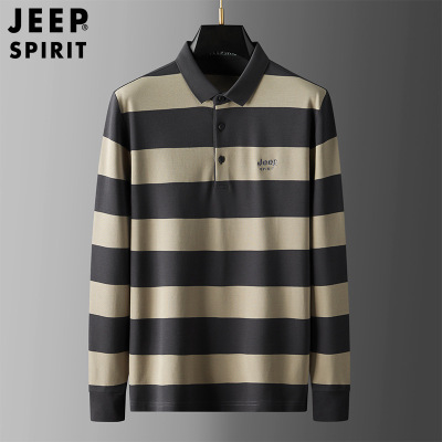 JEEP SPIRIT吉普男士条纹POLO衫休闲时尚宽松春秋长袖T恤上衣