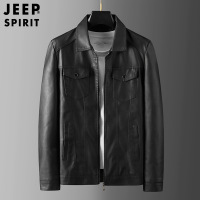 JEEP SPIRIT吉普秋冬PU皮衣翻领皮夹克中长款外套时尚上衣男士