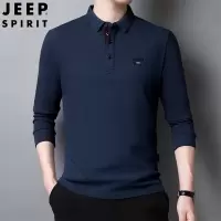 JEEP SPIRIT吉普秋季新款长袖体恤男纯棉中青年男士纯色翻领POLO衫