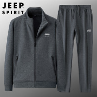 JEEP SPIRIT吉普春秋季男大码休闲套装开衫立领开衫两件套衣服