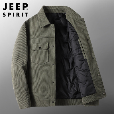 JEEP SPIRIT吉普灯芯绒羽绒服男日系夹克冬季爸爸装休闲工装服