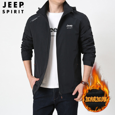 JEEP SPIRIT吉普男外套加绒加厚中长款棉服宽松秋冬季防风夹克