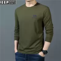 JEEP吉普圆领长袖T恤秋装新款莫代尔纯色打底衫休闲宽松刺绣卫衣