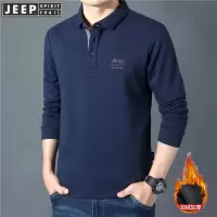 JEEP吉普纯色长袖刺绣Polo男式翻领T恤商务休闲秋冬加绒上衣