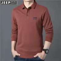 JEEP吉普长袖T恤衫男士春秋商务休闲宽松全棉翻领套头POLO衫上衣