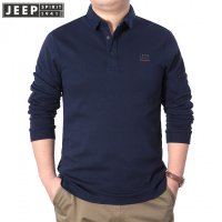 JEEP吉普长袖套头POLO衫宽松秋季纯色男装商务休闲T恤翻领