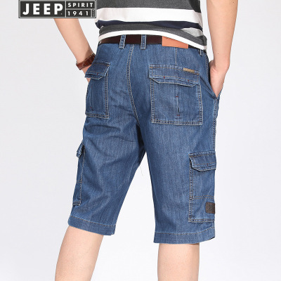 JEEP吉普夏季男士牛仔短裤时尚休闲直筒工装裤多口袋宽松五分裤