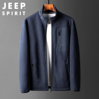 JEEP SPIRIT吉普男装新款纯色抓绒衣保暖简约时尚立领夹克外套男