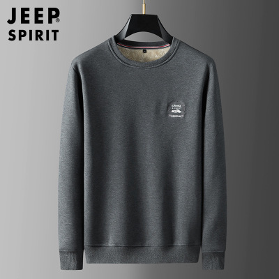 JEEP SPIRIT吉普加绒加厚卫衣男运动休闲宽松羊羔绒套头保暖圆领衫