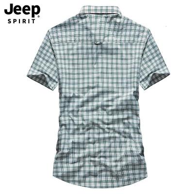 JEEP吉普夏季新款短袖衬衫品牌刺绣男士短袖格子衬衣