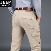 JEEP吉普秋冬厚款休闲裤直筒宽松大码工装多袋裤商务男裤子