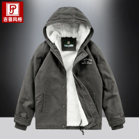 JPDUN冬季棉衣男士休闲羊羔绒棉袄加绒加厚中青年连帽棉服复古工装外套