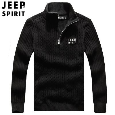 JEEP SPIRIT吉普2022秋冬新款男士简约立领加绒保暖针织毛衣男休闲长袖开衫