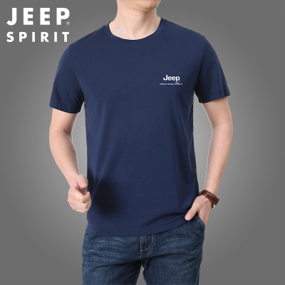 JEEP SPIRIT吉普男装夏季新款透气圆领印花休闲短袖T恤衫