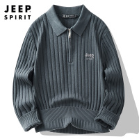 JEEP SPIRIT男士高级毛衣男吉普冬季加厚保暖半拉链棉类混纺针织衫上衣套头衫