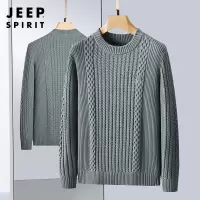 JEEP SPIRIT吉普男士纯棉毛衣秋季圆领针织上衣新款宽松保暖套头时尚毛衫