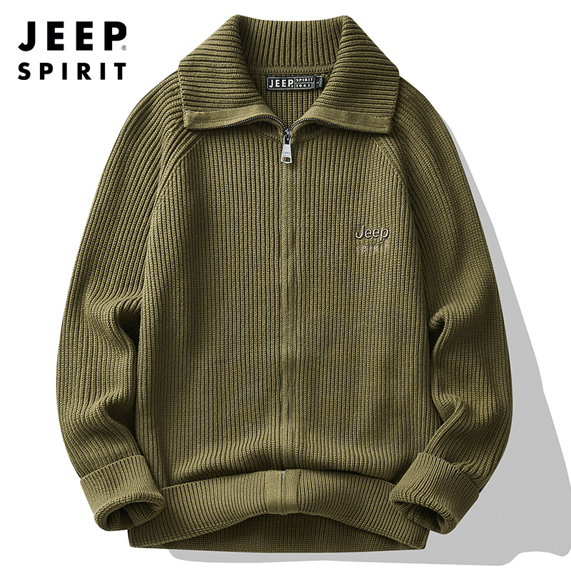 JEEP SPIRIT吉普针织开衫男士秋冬季潮牌纯色百搭外套男秋冬款上衣