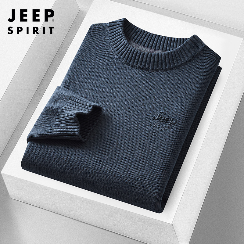 JEEP SPIRIT吉普男士纯棉毛衣中青年冬季加厚保暖针织衫休闲潮流时尚纯色休闲