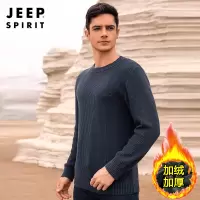 JEEP SPIRIT吉普男士加绒纯棉毛衣冬季保暖宽松圆领针织保暖上衣新款潮流加厚套头衫