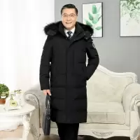 JPDUN吉普盾冬装新款中老年羽绒服男时尚爸爸长款带帽爷爷保暖开衫外套男风衣