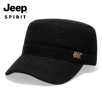 JEEP SPIRIT吉普帽子男秋冬加绒带护耳平顶帽休闲帽子