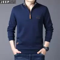 JEEP SPIRIT吉普长袖套头POLO衫宽松秋季纯色男装商务休闲T恤翻领