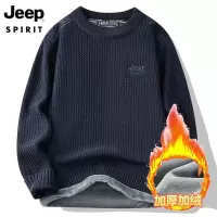 JEEP SPIRIT冬季新款加绒毛衣男时尚圆领套头针织波纹保暖毛衣潮流