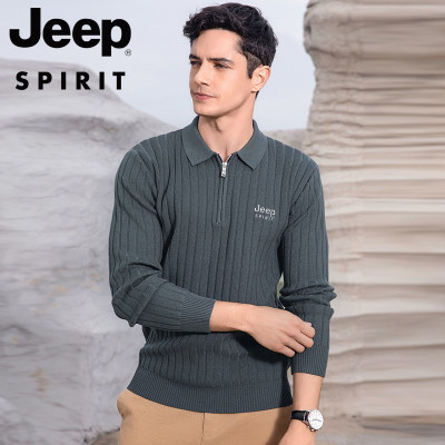 JEEP SPIRIT吉普毛衣男冬季百搭加厚保暖半拉链棉类混纺针织衫上衣