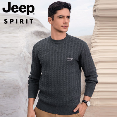 JEEP SPIRIT吉普毛衣罗纹圆领男士冬季新款加厚保暖针织衫扭花上衣百