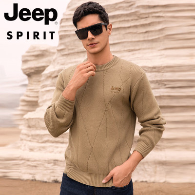 JEEP SPIRIT男士毛衣秋季宽松搬针圆领针织上衣新款潮流时尚百搭