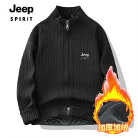 JEEP SPIRIT 针织加绒开衫男士秋冬季立领纯色潮百搭立领毛衣外套