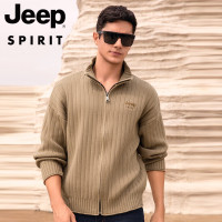 JEEP SPIRIT针织开衫男士秋冬季立领纯色百搭翻领毛衣外套男款潮