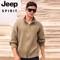 JEEP SPIRIT针织开衫男士秋冬季立领纯色百搭翻领毛衣外套男款潮