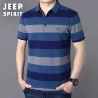 JEEP SPIRIT吉普男短袖T恤夏季薄款条纹翻领polo衫大码休闲半袖体恤